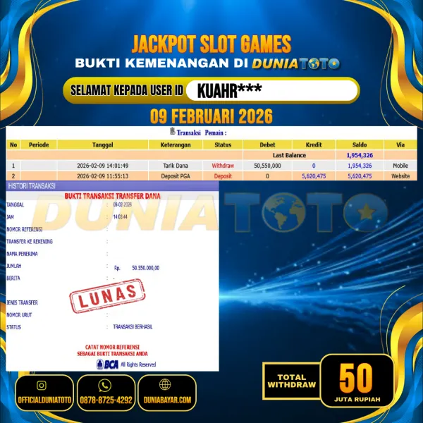  DUNIATOTO JACKPOT SLOT GAMES Rp.50.000.000 - LUNAS USER ID : KUAHR***