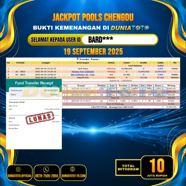 DUNIATOTO JACKPO TOGEL CHENGDU Rp.10.000.000 - LUNAS USER ID : BARD***