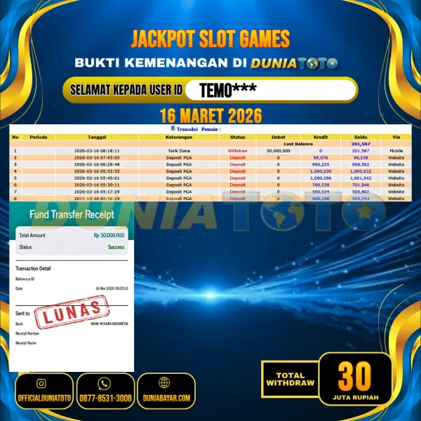  DUNIATOTO  JACKPOT SLOT GAMES Rp.30.000.000 - LUNAS USER ID : TEMO***