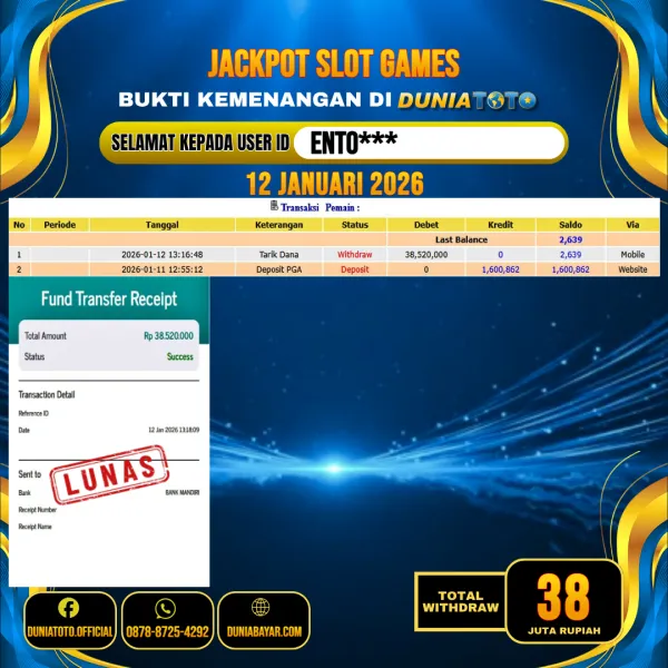 DUNIATOTO JACKPOT SLOT GAMES  Rp.38.000.000 - LUNAS USER ID : ENTO***