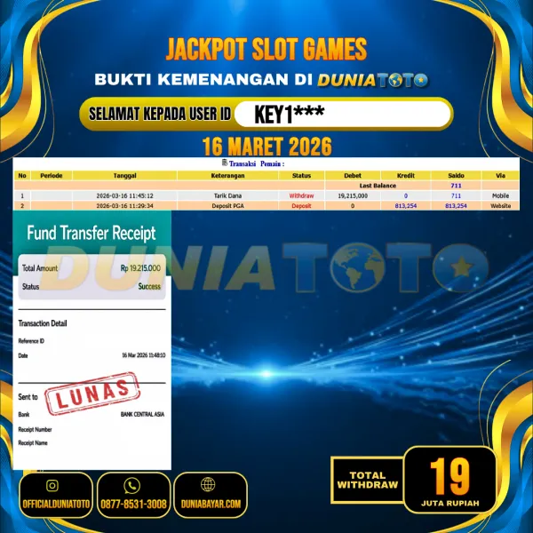  DUNIATOTO  JACKPOT SLOT GAMES Rp.19.000.000 - LUNAS USER ID : KEY1***