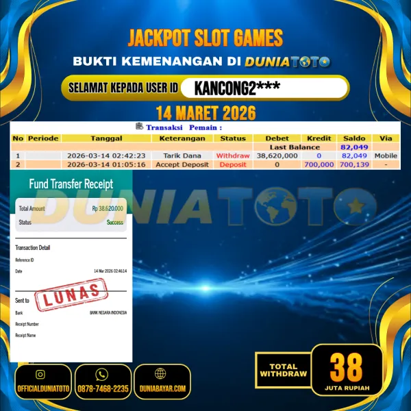  DUNIATOTO  JACKPOT SLOT GAMES Rp.38.000.000 - LUNAS USER ID : KANCONG2***