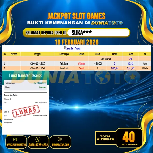  DUNIATOTO JACKPOT SLOT GAMES Rp.40.000.000 - LUNAS USER ID : SUKA***